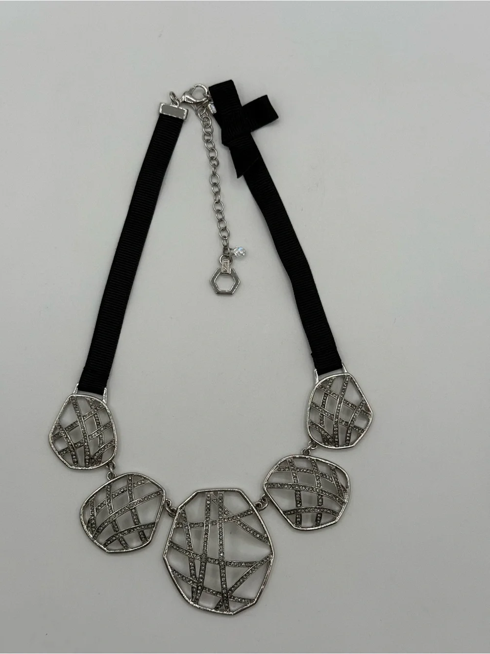 Simply Vera Silver Tone Geometric Statement Necklace Black Ribbon Collar
